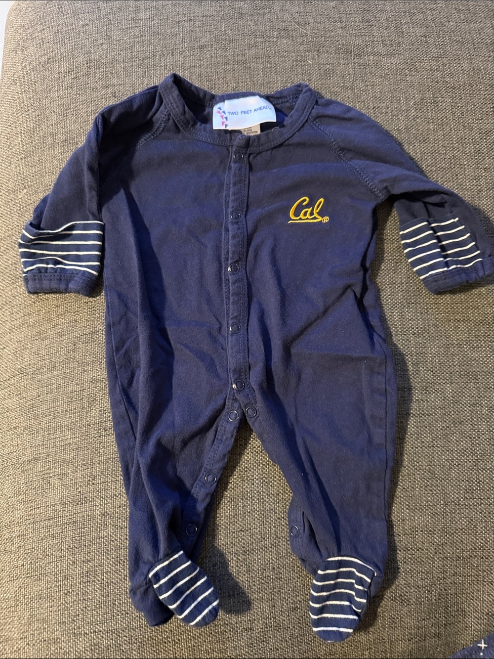 Two Feet Ahead Cal® Navy Baby Footie with Striped Accents